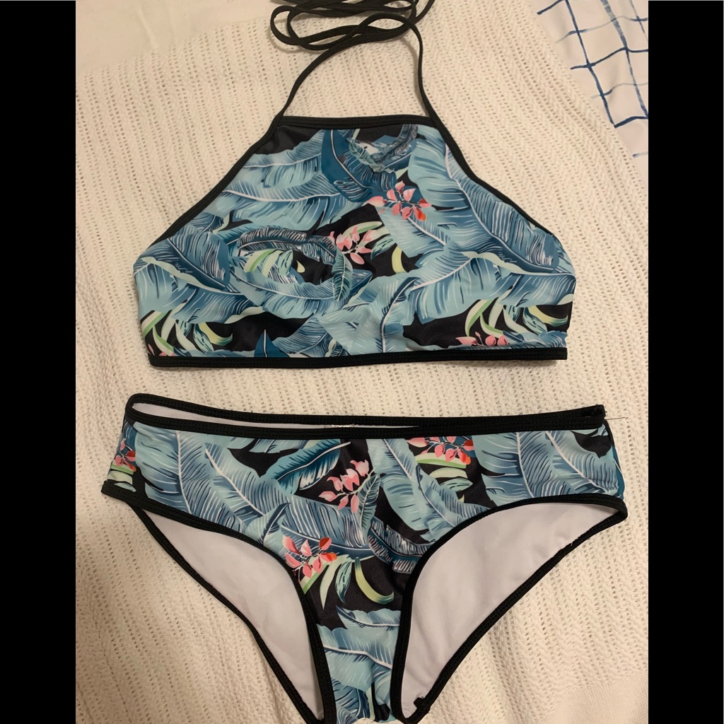 Leaf Pattern Halter Bikini